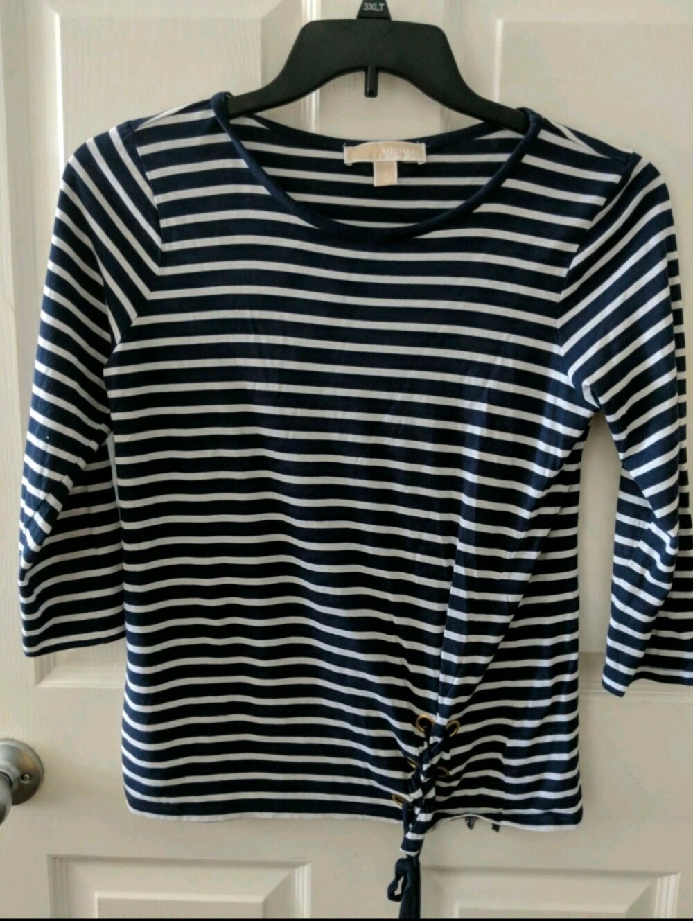 Women's Michael Kors 3/4 Sleeve Length Blue & White Striped Shirt